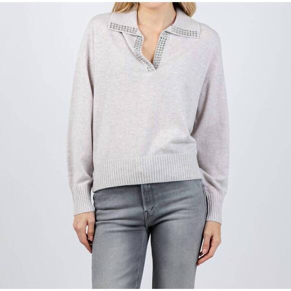 NEW REPEAT CASHMERE collared cashmere sweater in snow